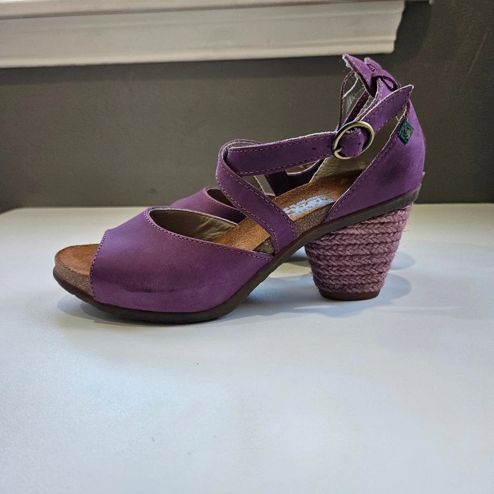 El Naturalista Sandals Heel Purple Leather Mary Jane Peep Toe 37 Wedding Guest